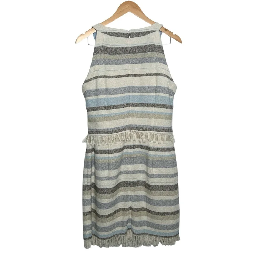 Tory Burch Jane Sheath Dress Fringe Stripe Boucle Knit Cotton Mini Dress Size 14
